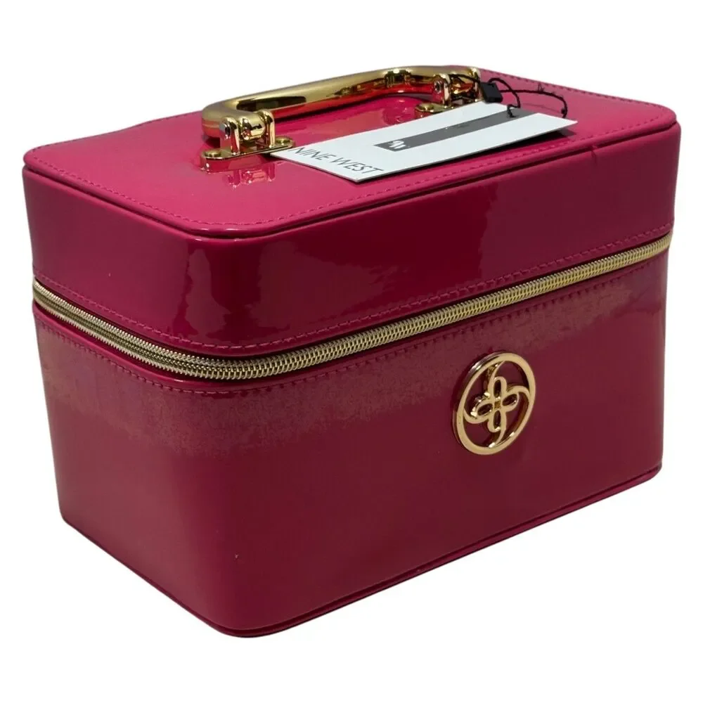Nine West Jewelry Case Travel Organizer Pink Patent Leather Zip Box New